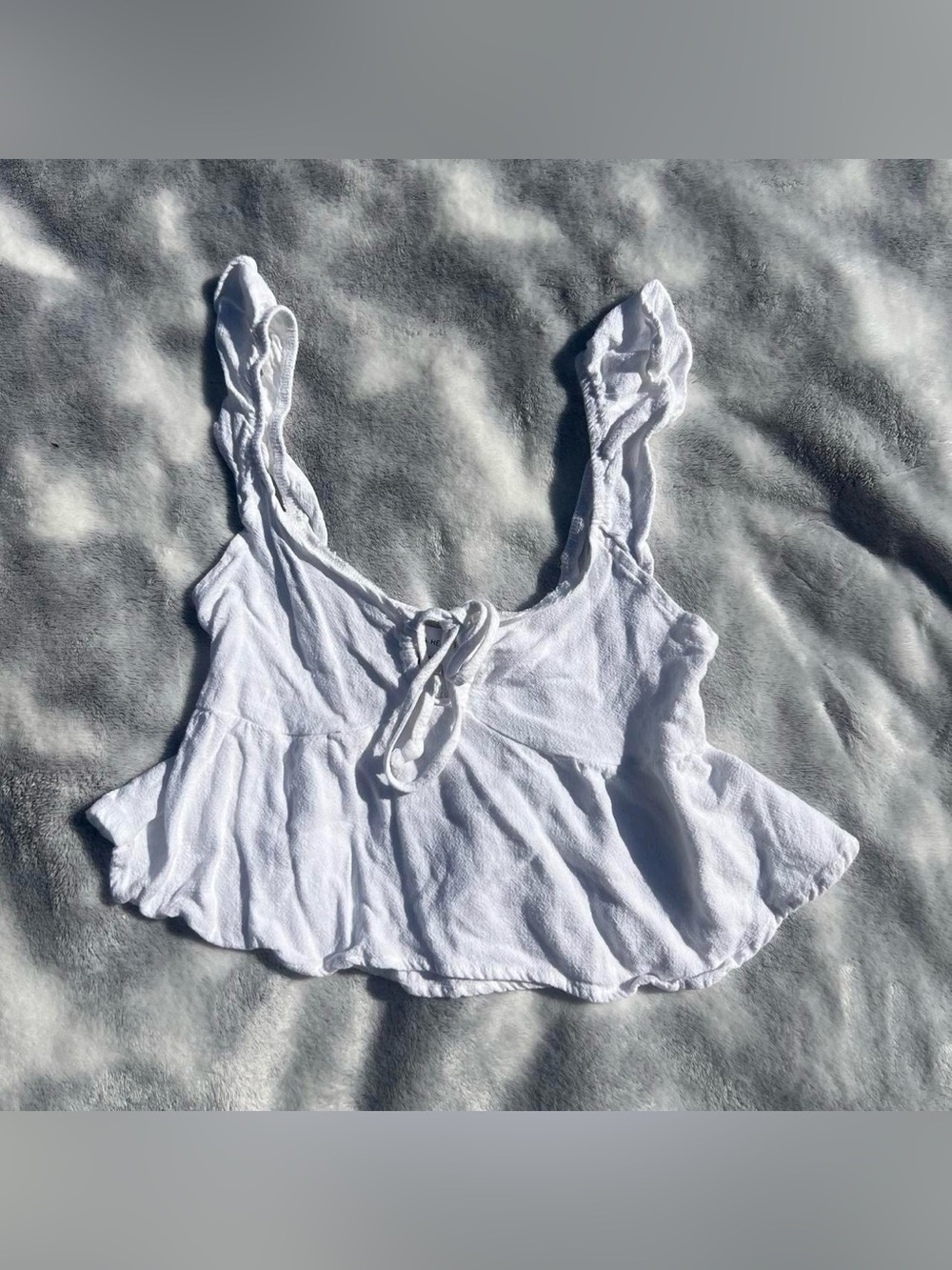 La Hearts White Ruffle Tie-Front Crop Camisole Top